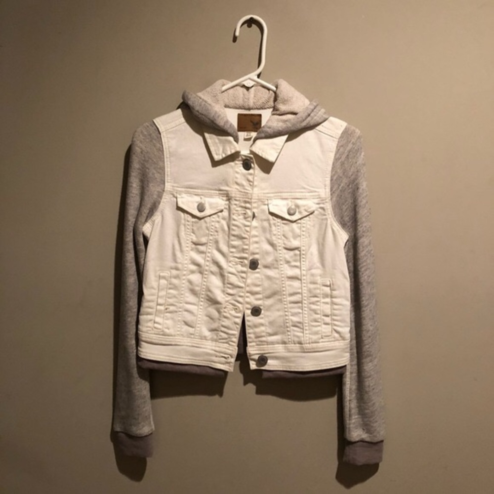 AE White & Grey 1/2 Denim 1/2 Hoodie Jacket